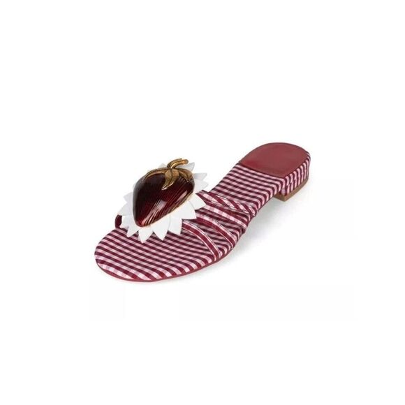 New Jeffrey Campbell Womens Abeegail Gingham Strawberry Slide Sandals Sz 10 - Picture 1 of 6
